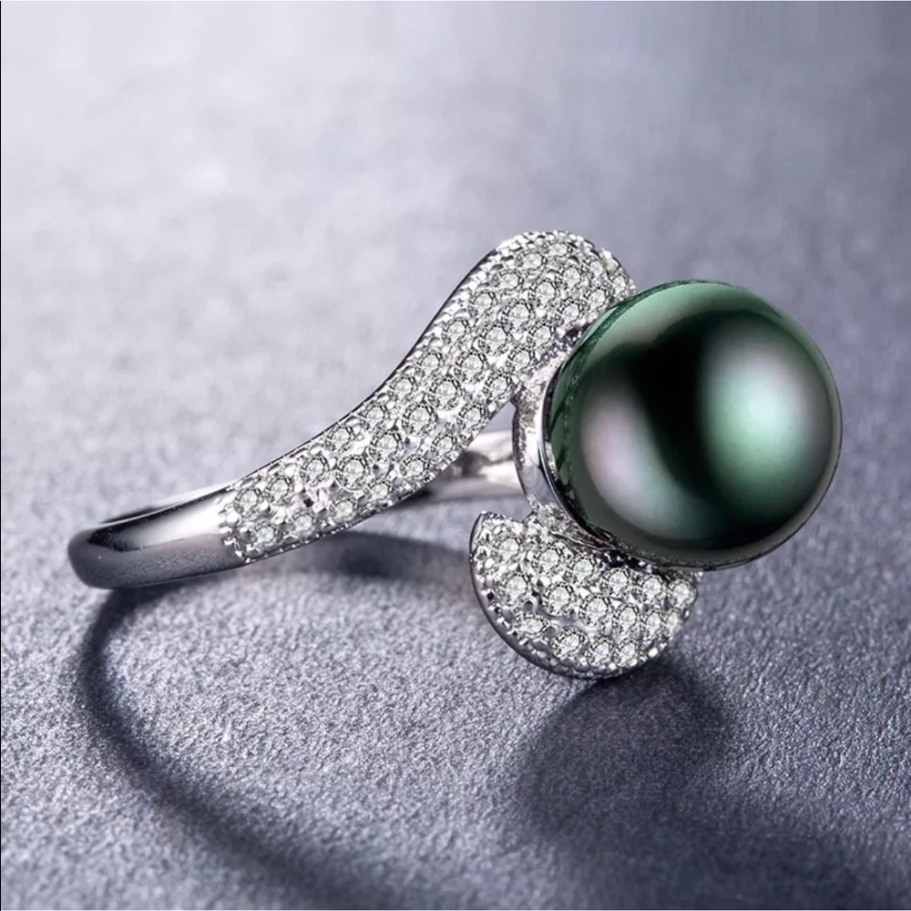 HP🎉Tahitian Shell Pearl 925 Silver Bypass Ring - Picture 3 of 7